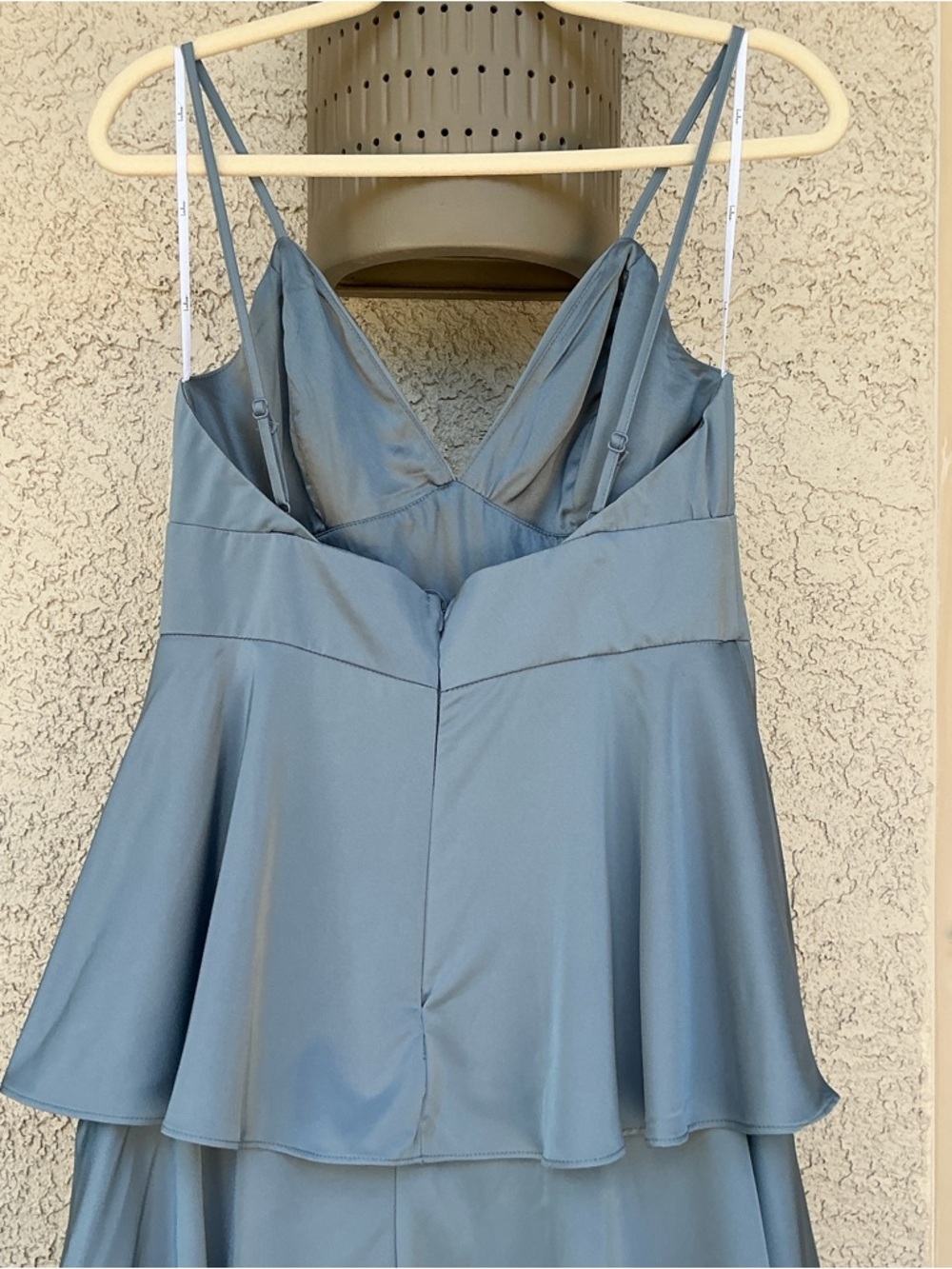 NWT Lulu’s Going with Elegance Slate Blue Satin Tiered Maxi Dress Medium Party - Picture 8 of 10